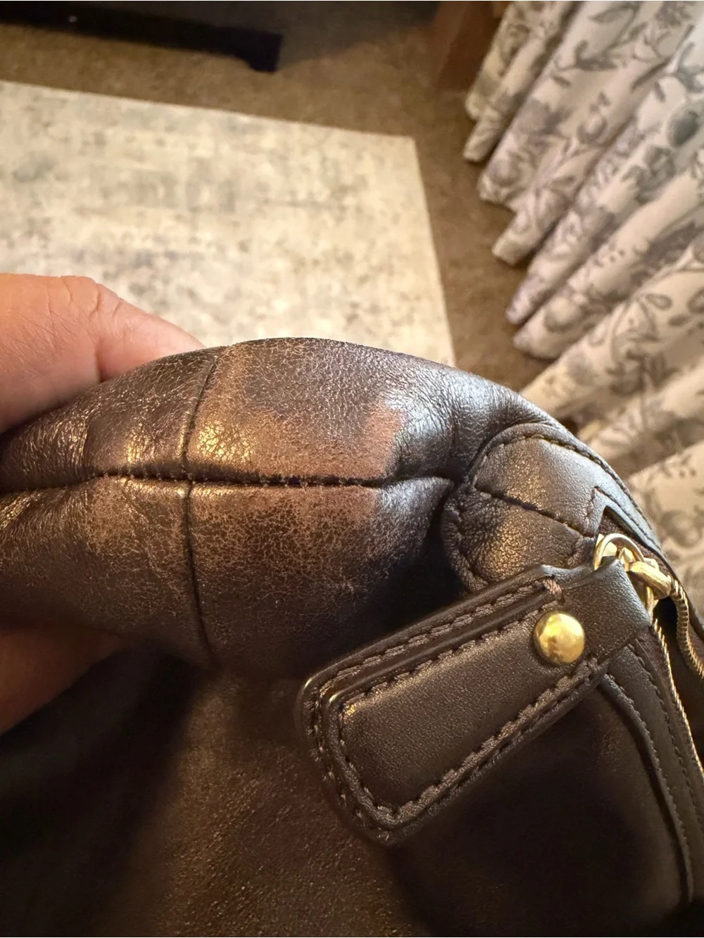Coach Dark Brown Leather Shoulder Bag with Gold Hardware